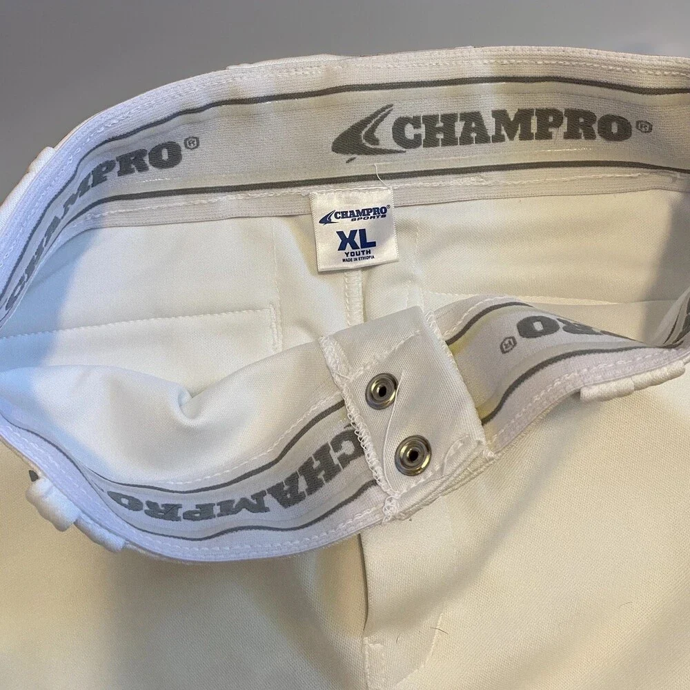 Champro Belted Youth Baseball Pants Size XL Extra Large White With Red Piping